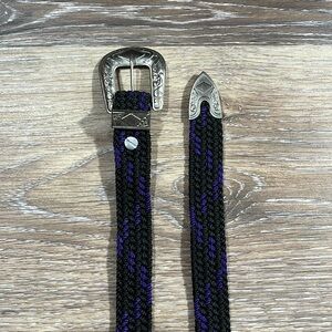 Vintage Braided Black and Purple Belt with Silver Metal Hardware